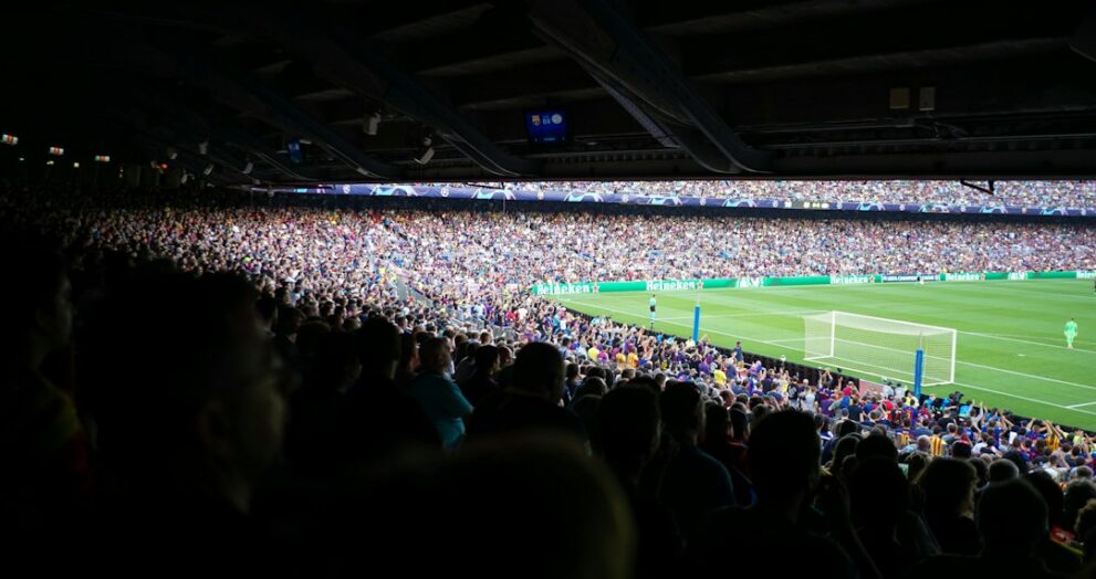 Spanish football fans watching a match in Barcelona