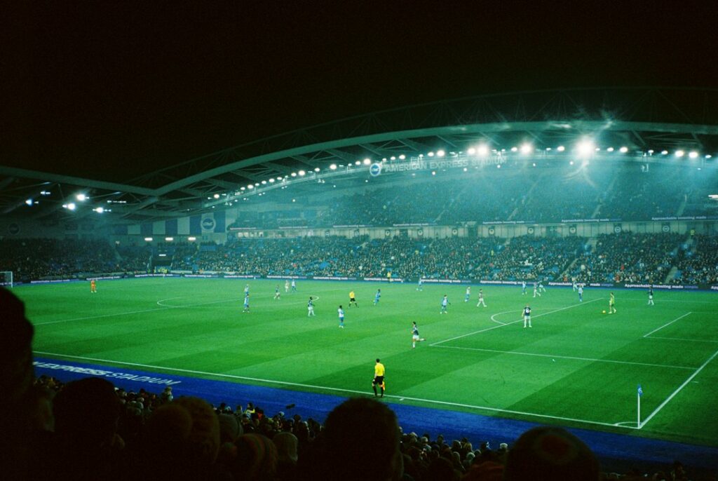 European football match in a stadium at night