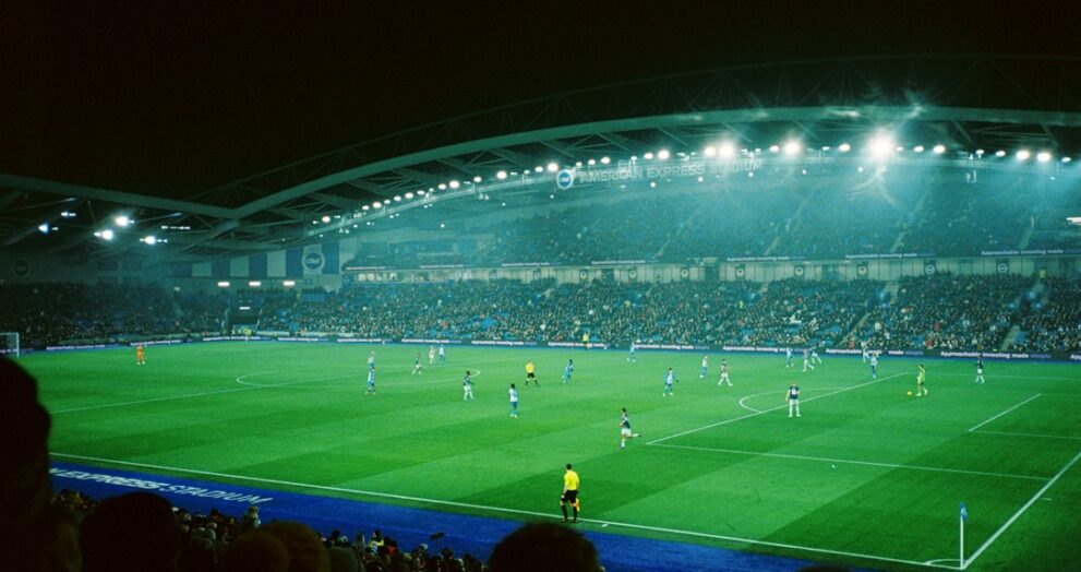 European football match in a stadium at night